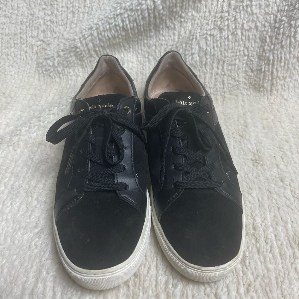 Kate Spade New York  leather black suede low top lace up sneakers SZ8.5B - Picture 3 of 8
